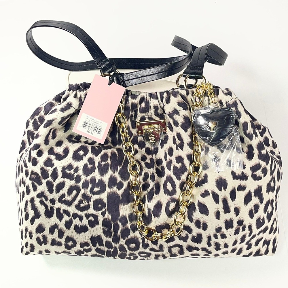 Juicy Couture Snow Leopard Print Tote Bag Gold Chain Heart Charm NWT Bag